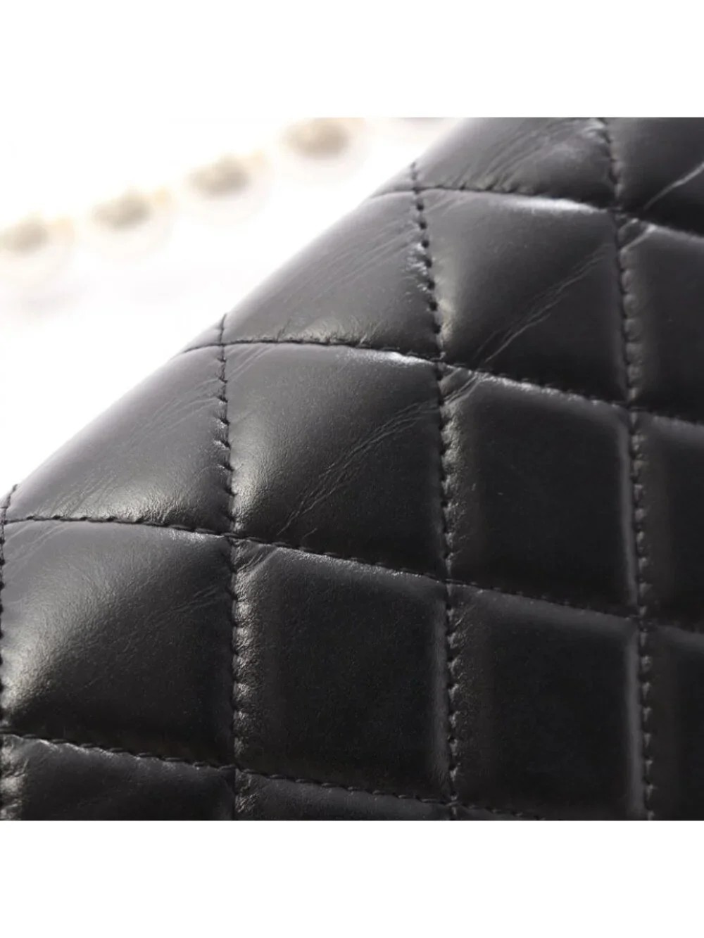 Chanel Shoulder Bag Quilted Pearl Chain Black Lambskin Wallet